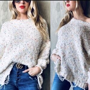 POL Rainbow Confetti Oversized Stripe Knit Pullover Sweater Large